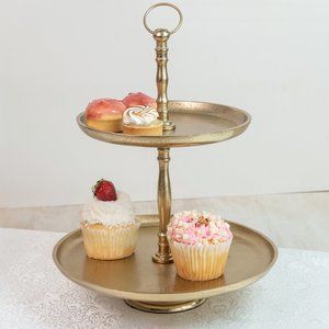 Gold Round 2-Tier Stand Stainless Steel